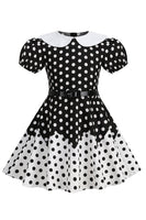 Load image into Gallery viewer, Puff Sleeves Polka Dots Black A Line Girls&#39; Dress