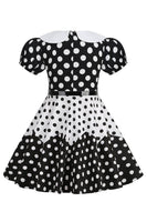 Load image into Gallery viewer, Puff Sleeves Polka Dots Black A Line Girls&#39; Dress