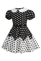 Load image into Gallery viewer, Puff Sleeves Polka Dots Black A Line Girls&#39; Dress