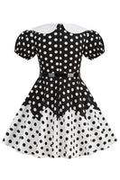Load image into Gallery viewer, Puff Sleeves Polka Dots Black A Line Girls&#39; Dress