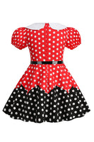 Load image into Gallery viewer, Puff Sleeves Polka Dots Black A Line Girls&#39; Dress