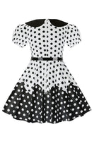 Load image into Gallery viewer, Puff Sleeves Polka Dots Black A Line Girls&#39; Dress