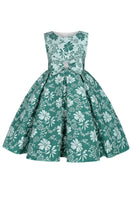 Load image into Gallery viewer, Cute Jewel Neck Pink Jacquard Girl Dress