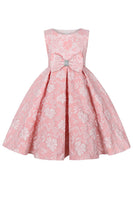 Load image into Gallery viewer, Cute Jewel Neck Pink Jacquard Girl Dress