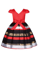 Load image into Gallery viewer, A Line V Neck Red Girl Dress with Cap Sleeves