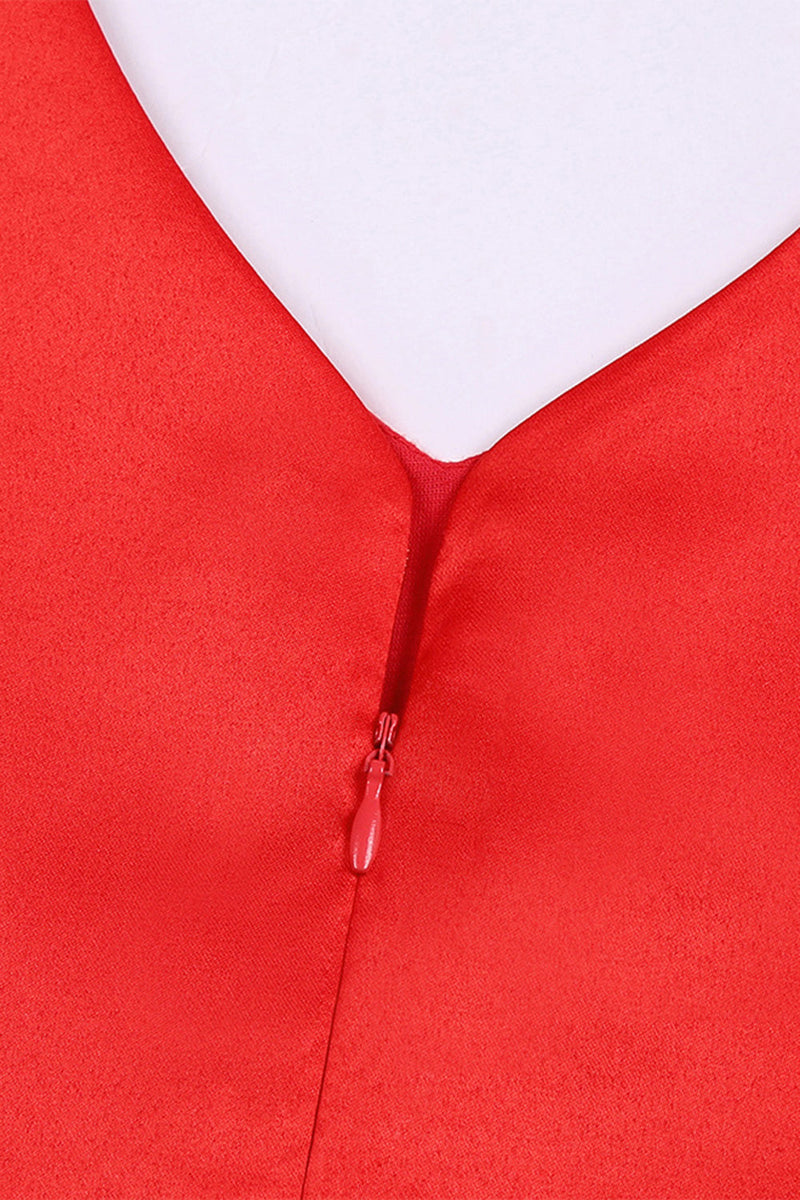 Load image into Gallery viewer, A Line V Neck Red Girl Dress with Cap Sleeves