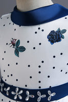 Load image into Gallery viewer, A Line Jewel Neck Blue Printed Girl Dress