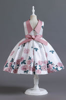 Load image into Gallery viewer, A Line Jewel Neck Blue Printed Girl Dress