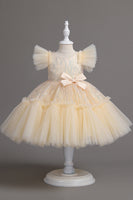 Load image into Gallery viewer, A Line Jewel Neck Red Girl Dress with Bowknot