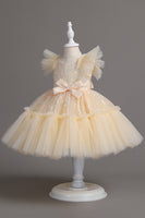 Load image into Gallery viewer, A Line Jewel Neck Red Girl Dress with Bowknot