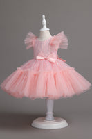 Load image into Gallery viewer, A Line Jewel Neck Red Girl Dress with Bowknot