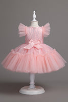 Load image into Gallery viewer, A Line Jewel Neck Red Girl Dress with Bowknot