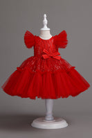 Load image into Gallery viewer, A Line Jewel Neck Red Girl Dress with Bowknot