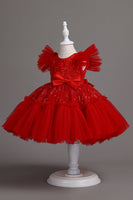 Load image into Gallery viewer, A Line Jewel Neck Red Girl Dress with Bowknot