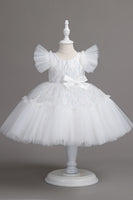 Load image into Gallery viewer, A Line Jewel Neck Red Girl Dress with Bowknot