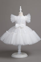 Load image into Gallery viewer, A Line Jewel Neck Red Girl Dress with Bowknot