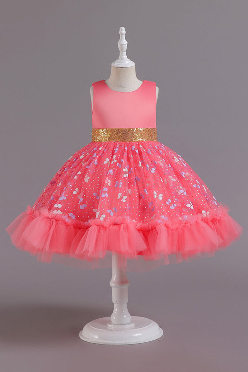 Load image into Gallery viewer, A Line Jewel Neck Pink Girl Party Dress with Appliques