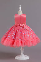 Load image into Gallery viewer, A Line Jewel Neck Pink Girl Party Dress with Appliques