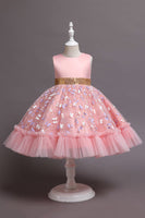Load image into Gallery viewer, A Line Jewel Neck Pink Girl Party Dress with Appliques