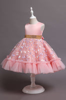 Load image into Gallery viewer, A Line Jewel Neck Pink Girl Party Dress with Appliques