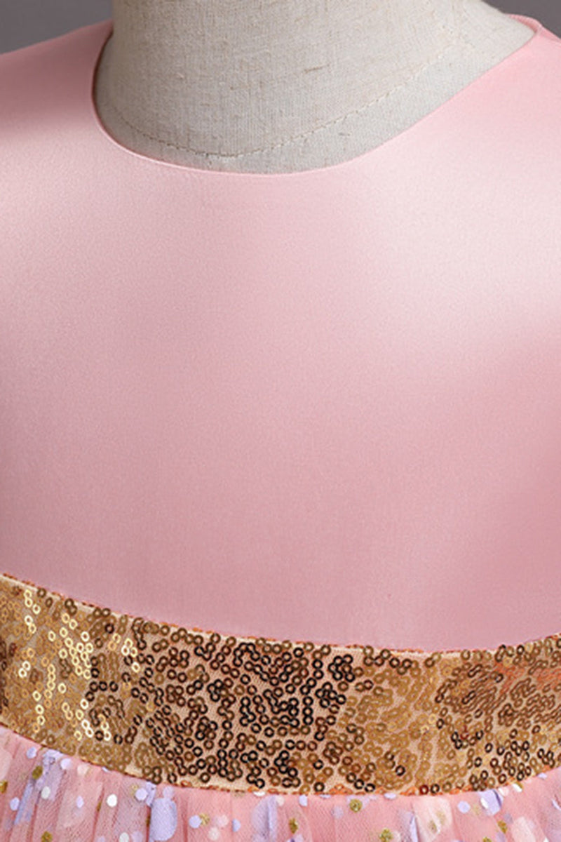 Load image into Gallery viewer, A Line Jewel Neck Pink Girl Party Dress with Appliques
