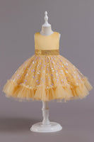 Load image into Gallery viewer, A Line Jewel Neck Pink Girl Party Dress with Appliques