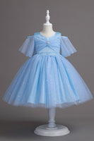 Load image into Gallery viewer, A Line Off the Shoulder Burgundy Tulle Girl Dress