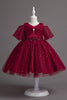 Load image into Gallery viewer, A Line Off the Shoulder Burgundy Tulle Girl Dress