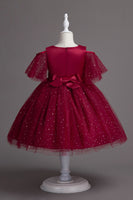 Load image into Gallery viewer, A Line Off the Shoulder Burgundy Tulle Girl Dress