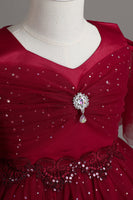 Load image into Gallery viewer, A Line Off the Shoulder Burgundy Tulle Girl Dress