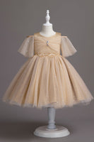 Load image into Gallery viewer, A Line Off the Shoulder Burgundy Tulle Girl Dress