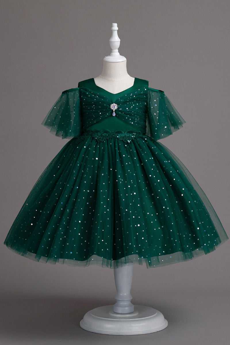 Load image into Gallery viewer, A Line Off the Shoulder Burgundy Tulle Girl Dress