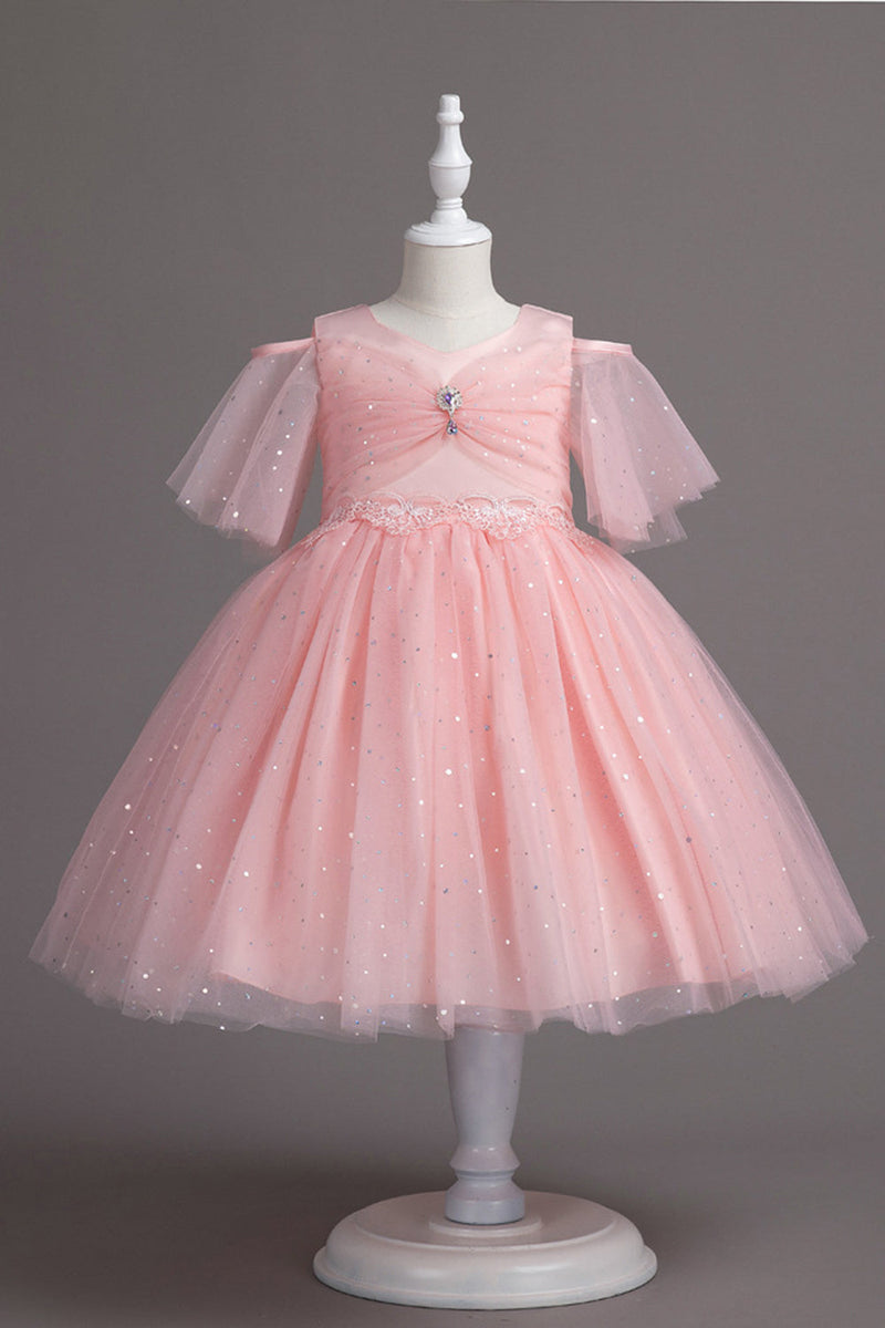 Load image into Gallery viewer, A Line Off the Shoulder Burgundy Tulle Girl Dress