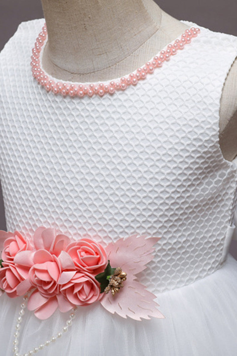 Load image into Gallery viewer, Pink Sleeveless Flower Tulle Girls&#39; Dress With Bow
