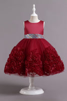 Load image into Gallery viewer, Fuchsia A Line Sequin Flower Girls&#39; Party Dress With Bow