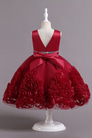 Load image into Gallery viewer, Fuchsia A Line Sequin Flower Girls&#39; Party Dress With Bow