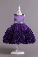 Load image into Gallery viewer, Fuchsia A Line Sequin Flower Girls&#39; Party Dress With Bow