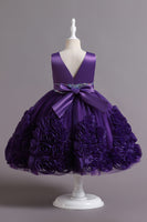Load image into Gallery viewer, Fuchsia A Line Sequin Flower Girls&#39; Party Dress With Bow