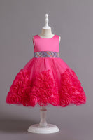 Load image into Gallery viewer, Fuchsia A Line Sequin Flower Girls&#39; Party Dress With Bow