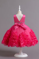 Load image into Gallery viewer, Fuchsia A Line Sequin Flower Girls&#39; Party Dress With Bow