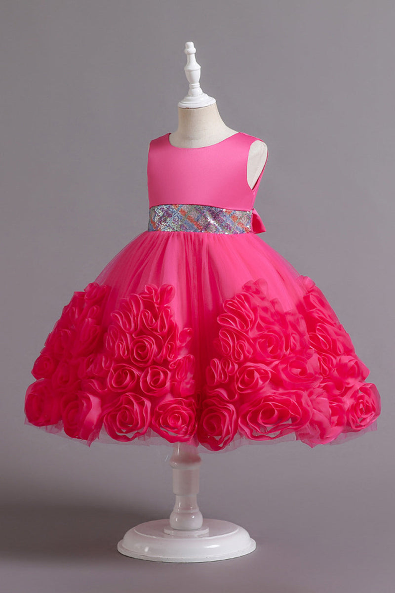 Load image into Gallery viewer, Fuchsia A Line Sequin Flower Girls&#39; Party Dress With Bow