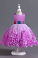 Load image into Gallery viewer, Fuchsia A Line Sequin Flower Girls&#39; Party Dress With Bow