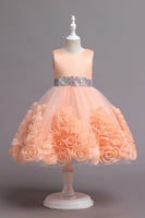 Load image into Gallery viewer, Fuchsia A Line Sequin Flower Girls&#39; Party Dress With Bow