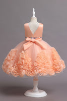 Load image into Gallery viewer, Fuchsia A Line Sequin Flower Girls&#39; Party Dress With Bow