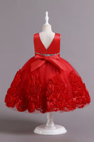 Load image into Gallery viewer, Fuchsia A Line Sequin Flower Girls&#39; Party Dress With Bow