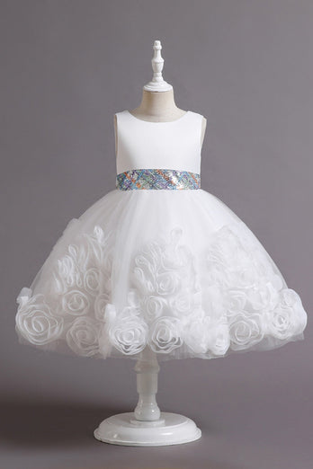 Fuchsia A Line Sequin Flower Girls' Party Dress With Bow