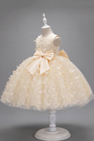 Load image into Gallery viewer, Champagne Princess Butterfly Tulle Girls&#39; Dress With Bow