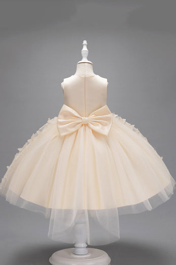 Champagne Princess Butterfly Tulle Girls' Dress With Bow