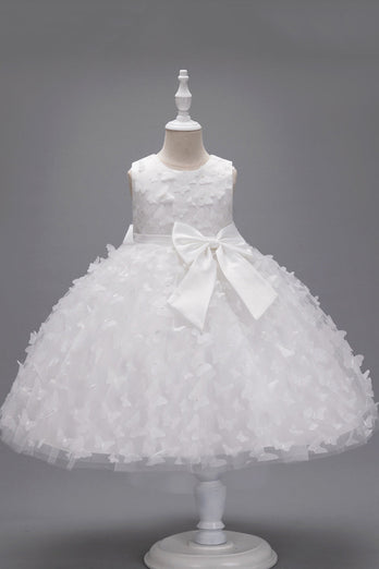 Champagne Princess Butterfly Tulle Girls' Dress With Bow
