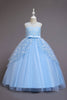 Load image into Gallery viewer, Blue Tulle Flower A Line Long Girls&#39; Dress